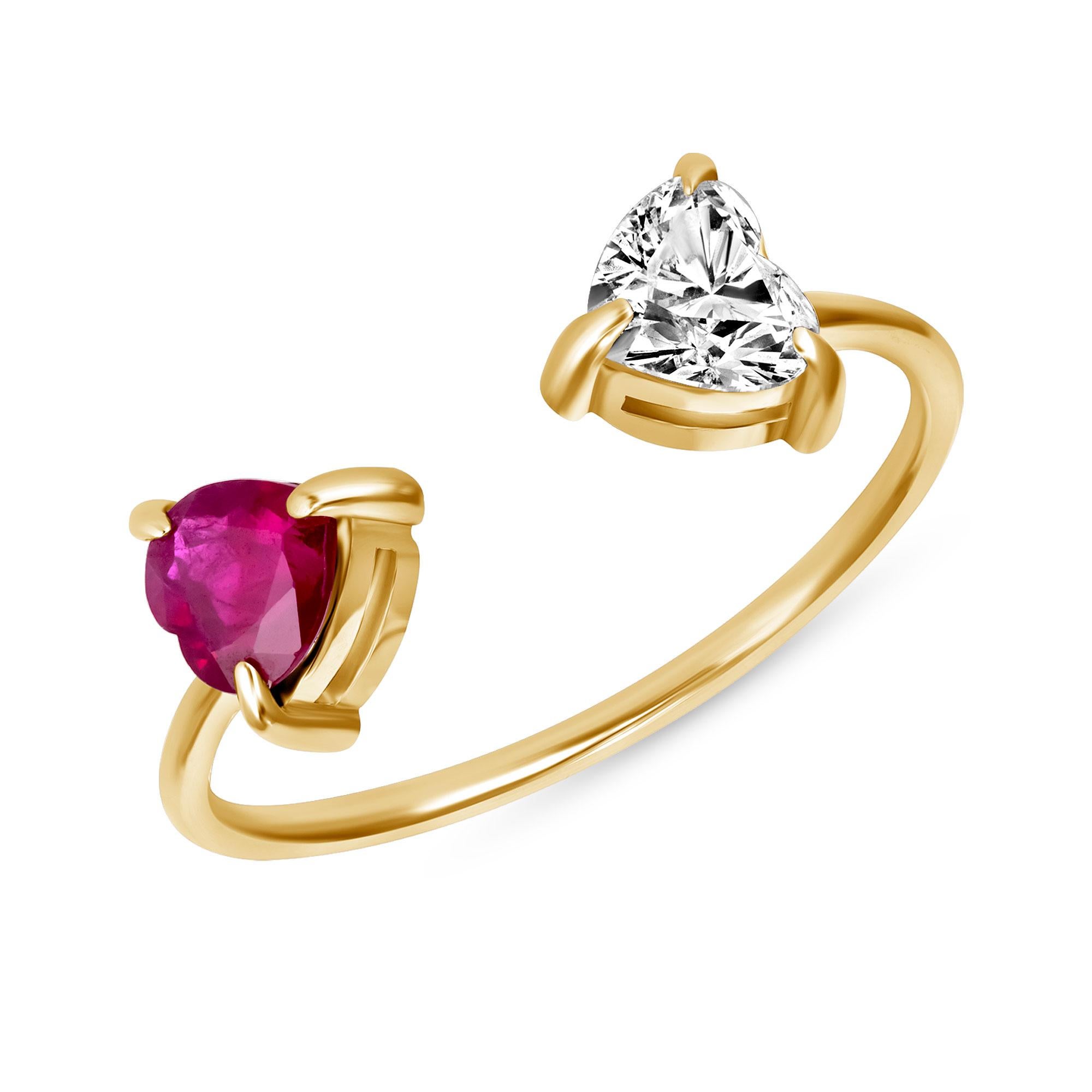 14K White Et Moi Diamond and Ruby Heart Ring In New Condition For Sale In Miami Beach, FL
