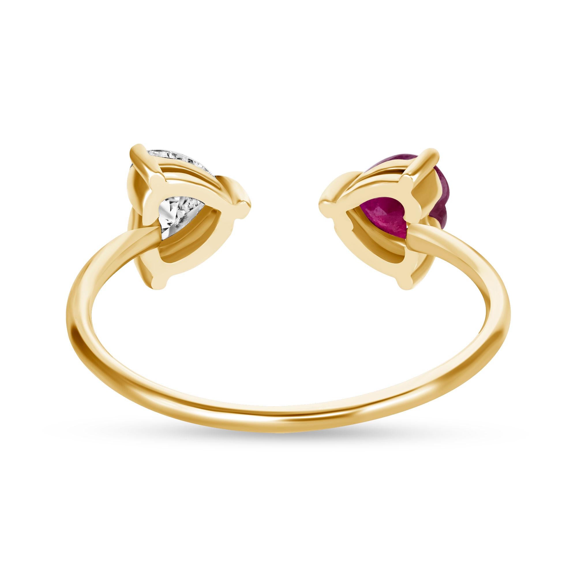 Women's 14K White Et Moi Diamond and Ruby Heart Ring For Sale