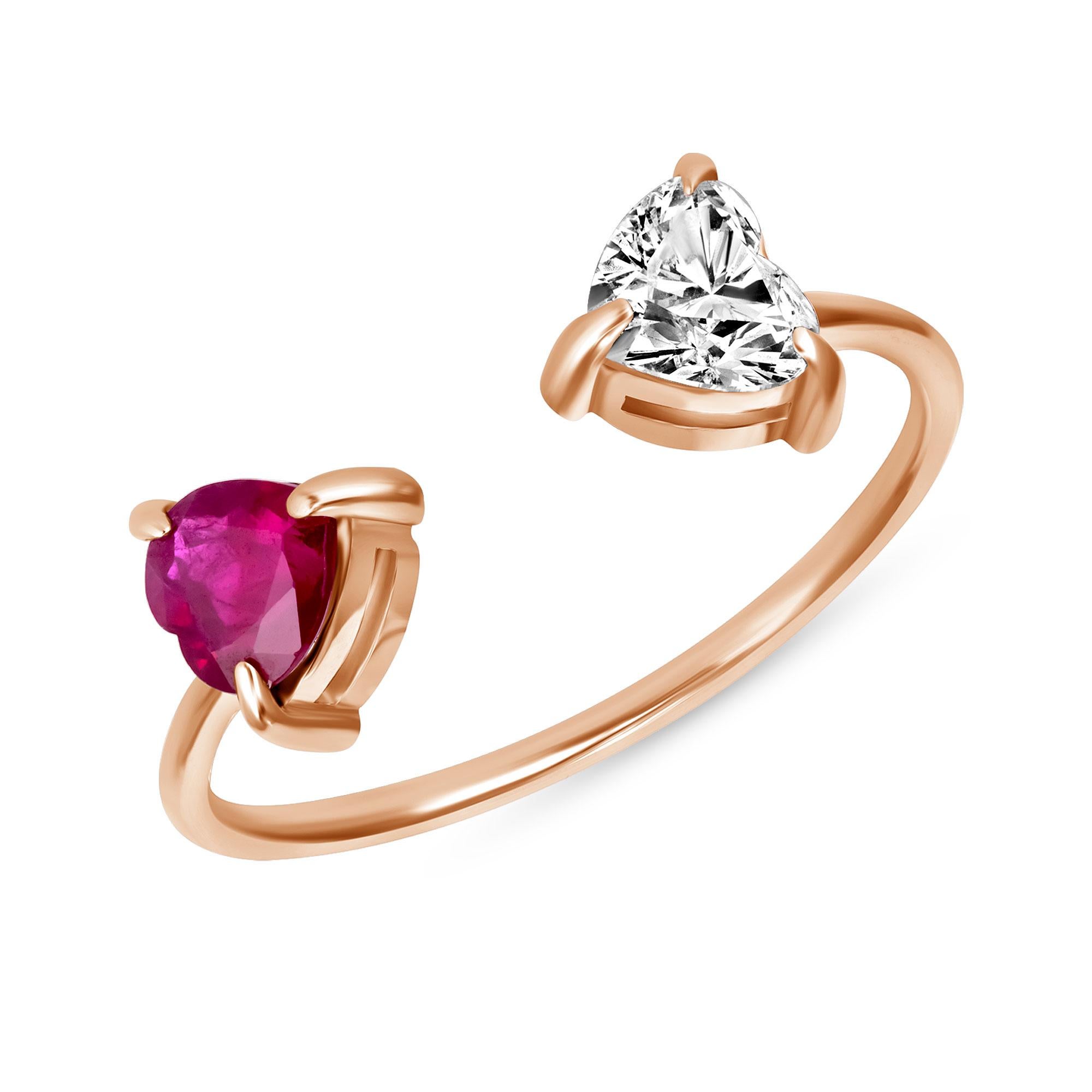 14K White Et Moi Diamond and Ruby Heart Ring For Sale 1