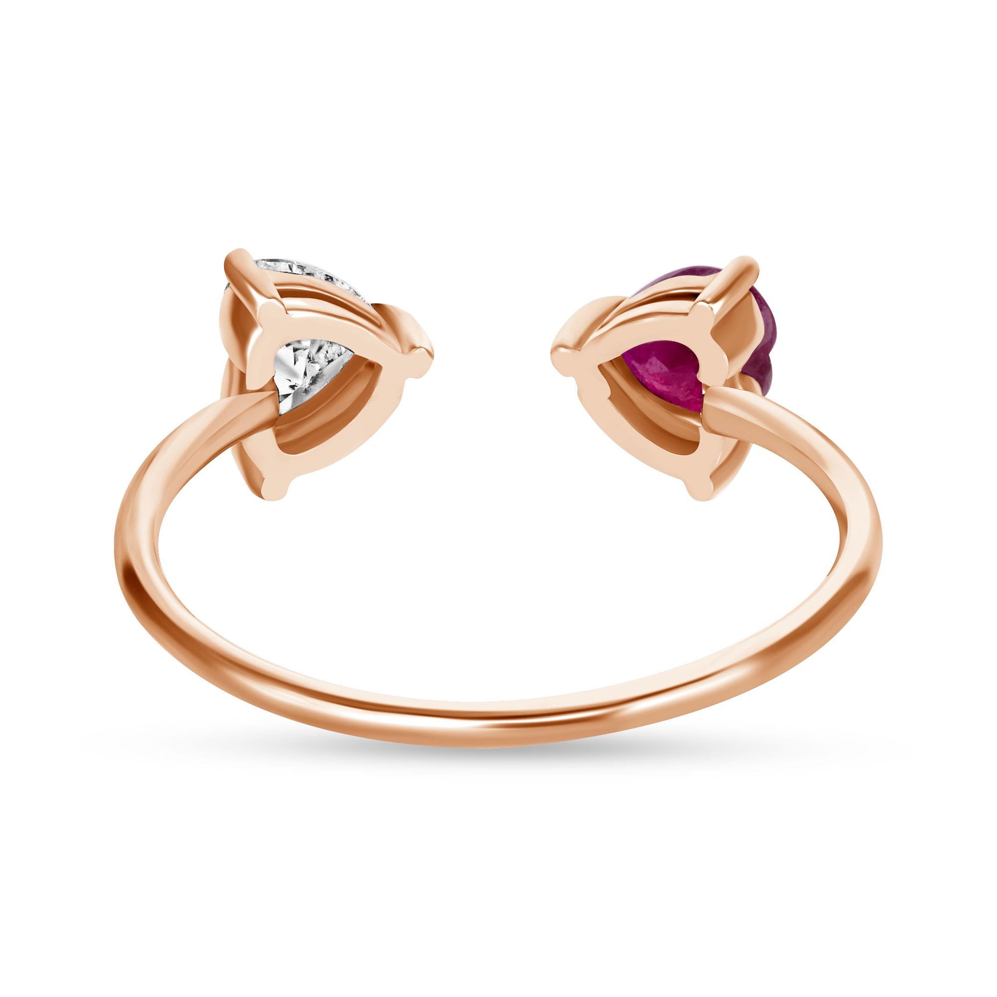 14K White Et Moi Diamond and Ruby Heart Ring For Sale 2