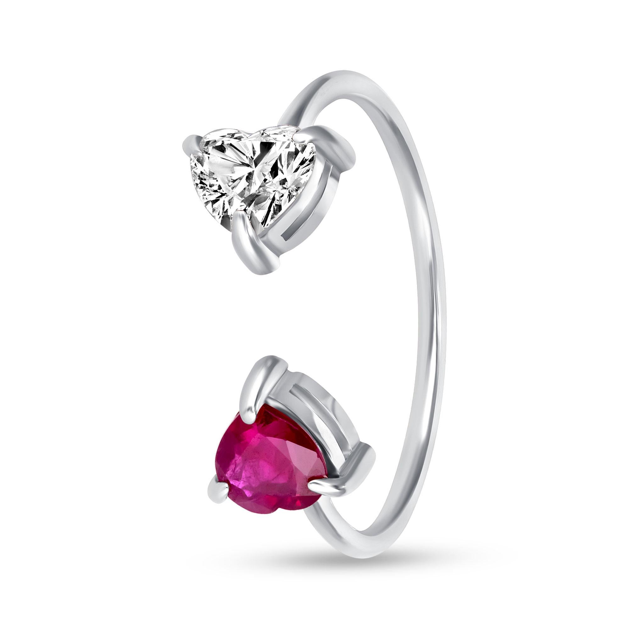 14K White Et Moi Diamond and Ruby Heart Ring For Sale 3