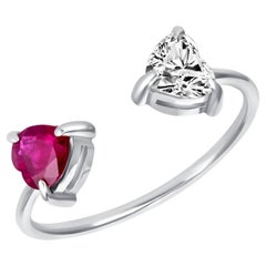 Toi Et Moi Diamond and Ruby Heart Ring 14K White Gold