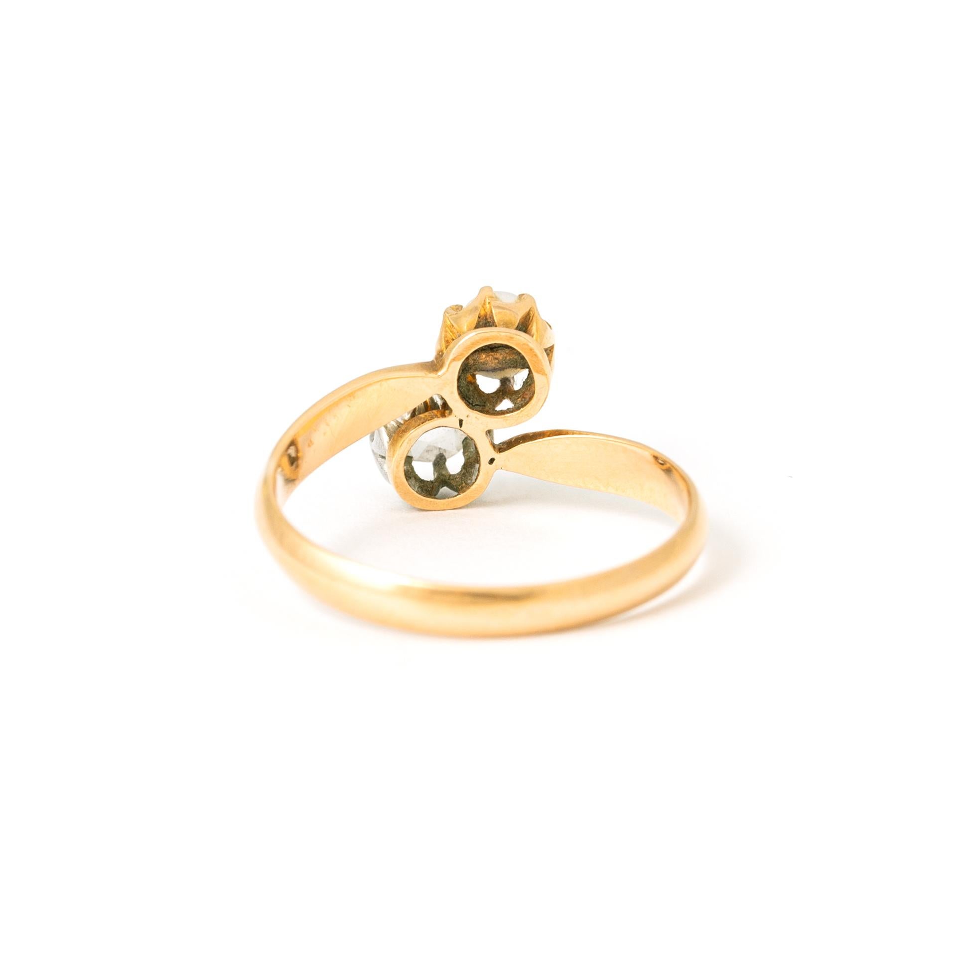 Taglio a rosa Anello in oro con diamante e perla Toi et Moi in vendita
