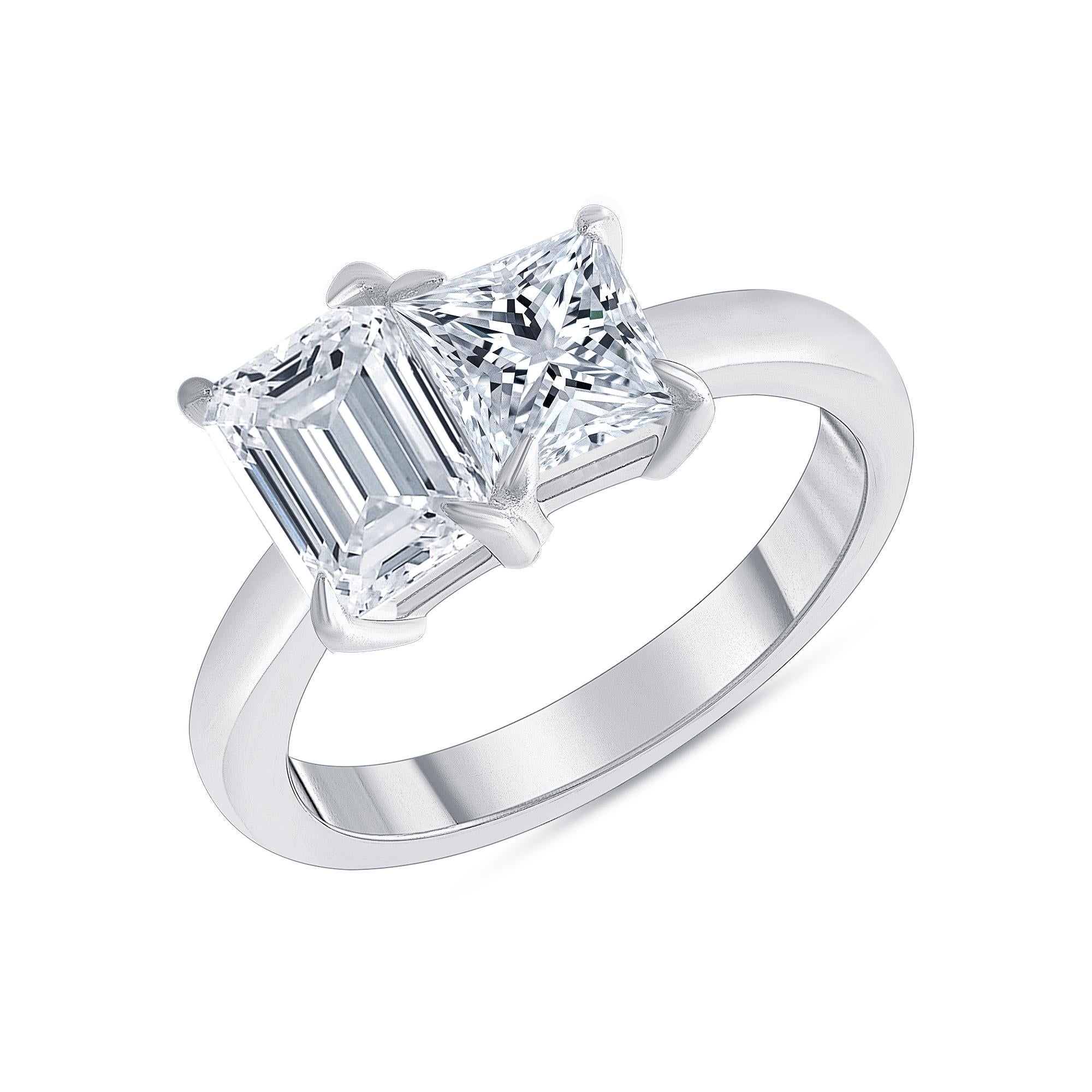 For Sale:  Toi Et Moi Emerald Cut and Princess Diamond Engagement Ring 1.00 Carat 3