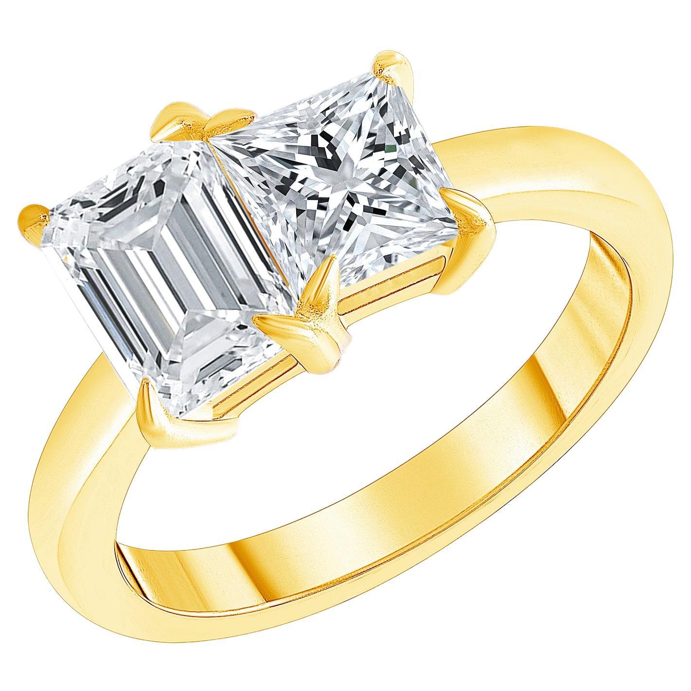 Toi Et Moi Verlobungsring mit Diamanten im Smaragdschliff und Prinzessin-Diamant 1,00 Karat
