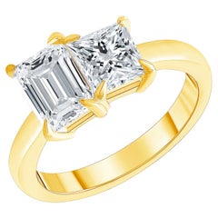 Toi Et Moi Emerald Cut and Princess Diamond Engagement Ring 1.00 Carat