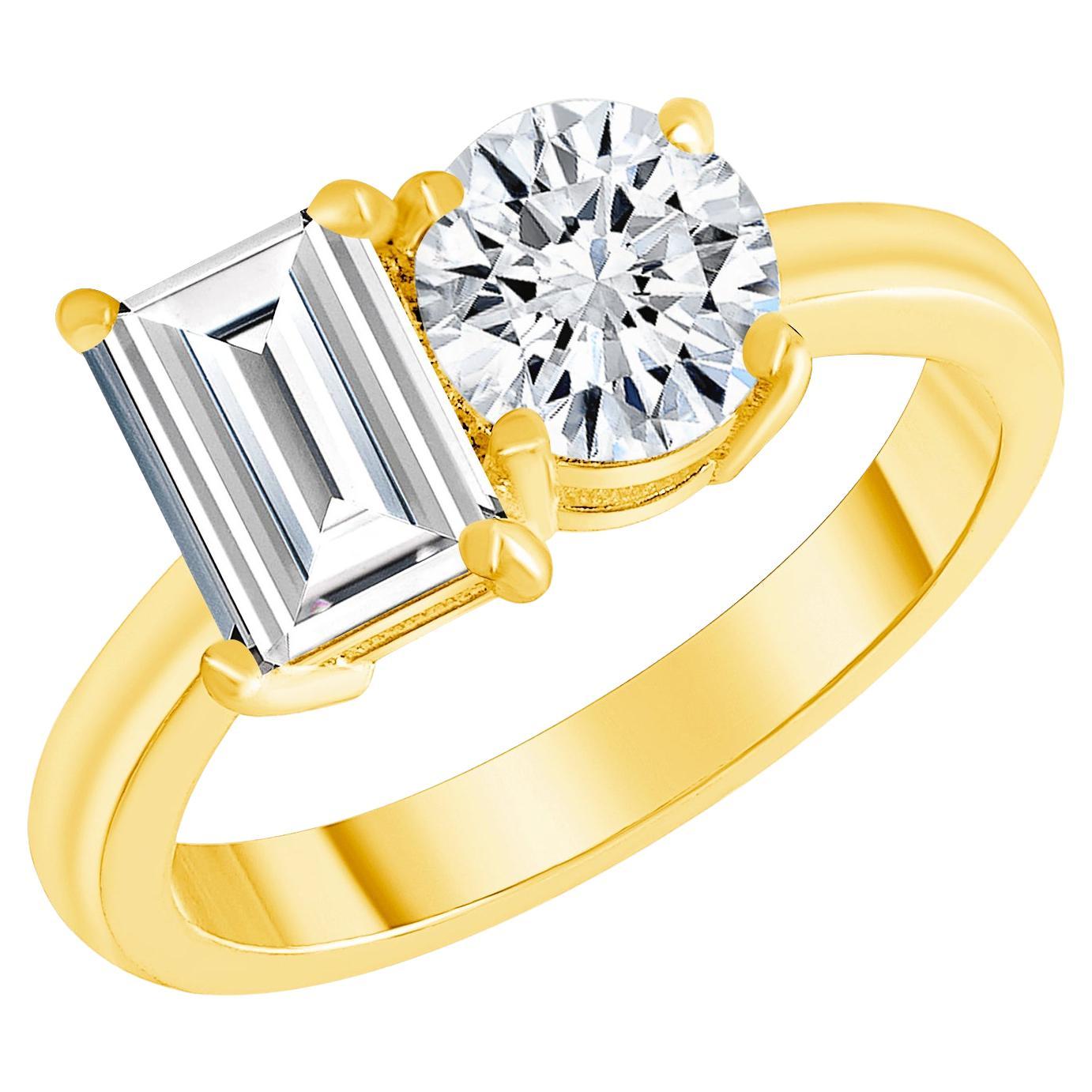 Toi et Moi Emerald Cut and Round Diamond Two Stone Engagement Ring 1.00 Carat
