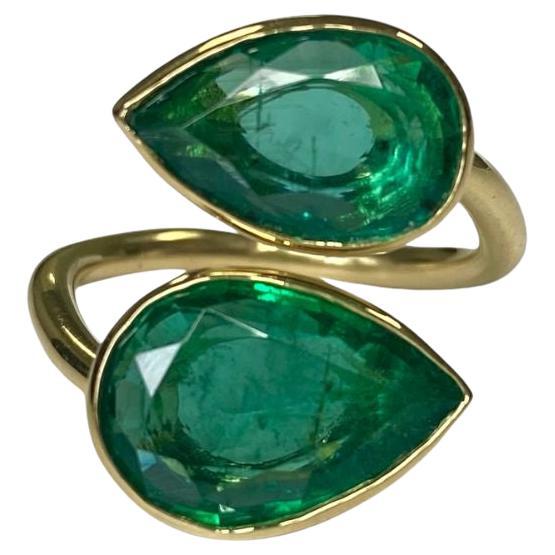 Toi Et Moi Emerald Ring 5.71 CTS 18K Yellow Gold Ring Moi et Toi Pear