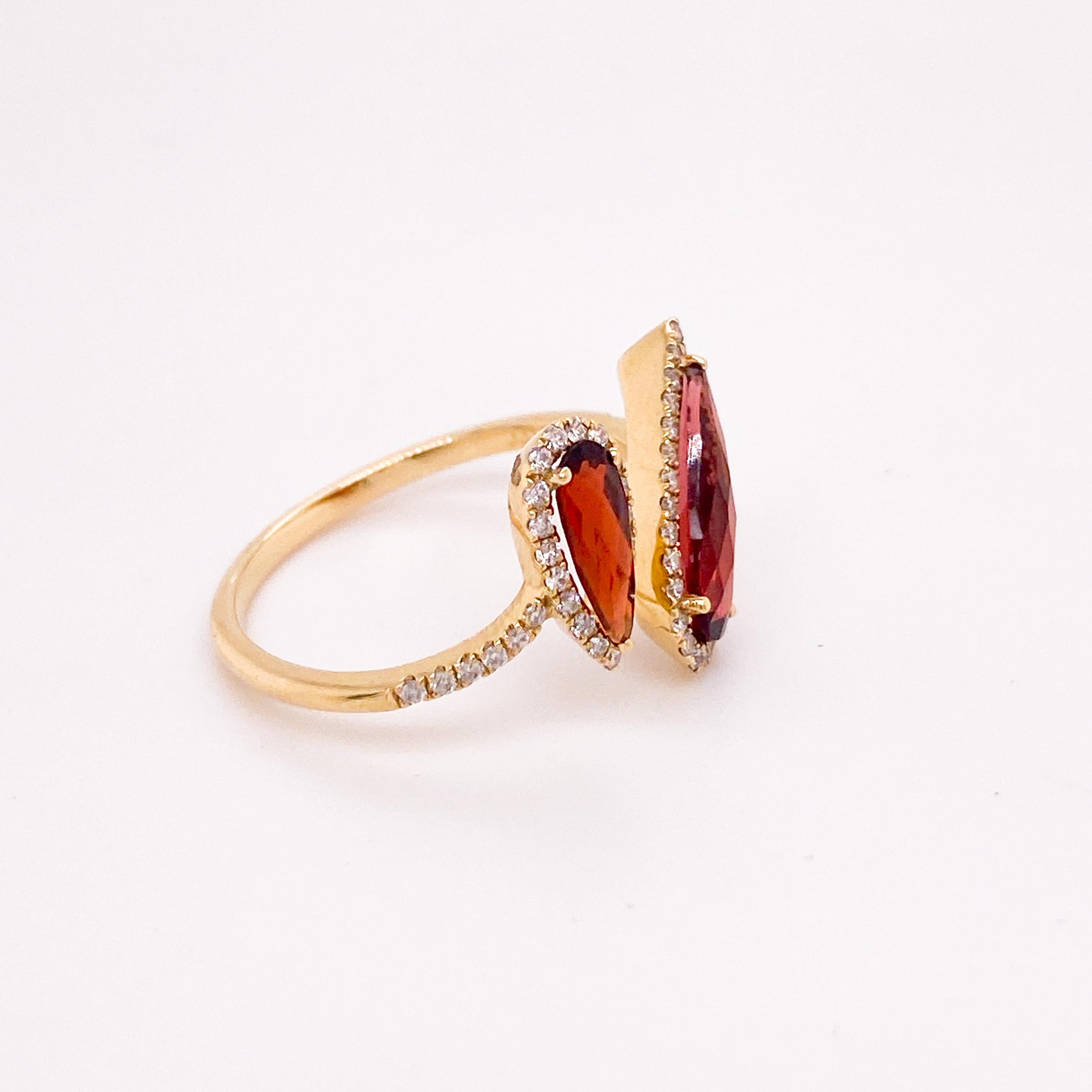 For Sale:  Toi et Moi Garnet Bypass Ring w Diamond Halos You and Me Ring in 14k Gold 2