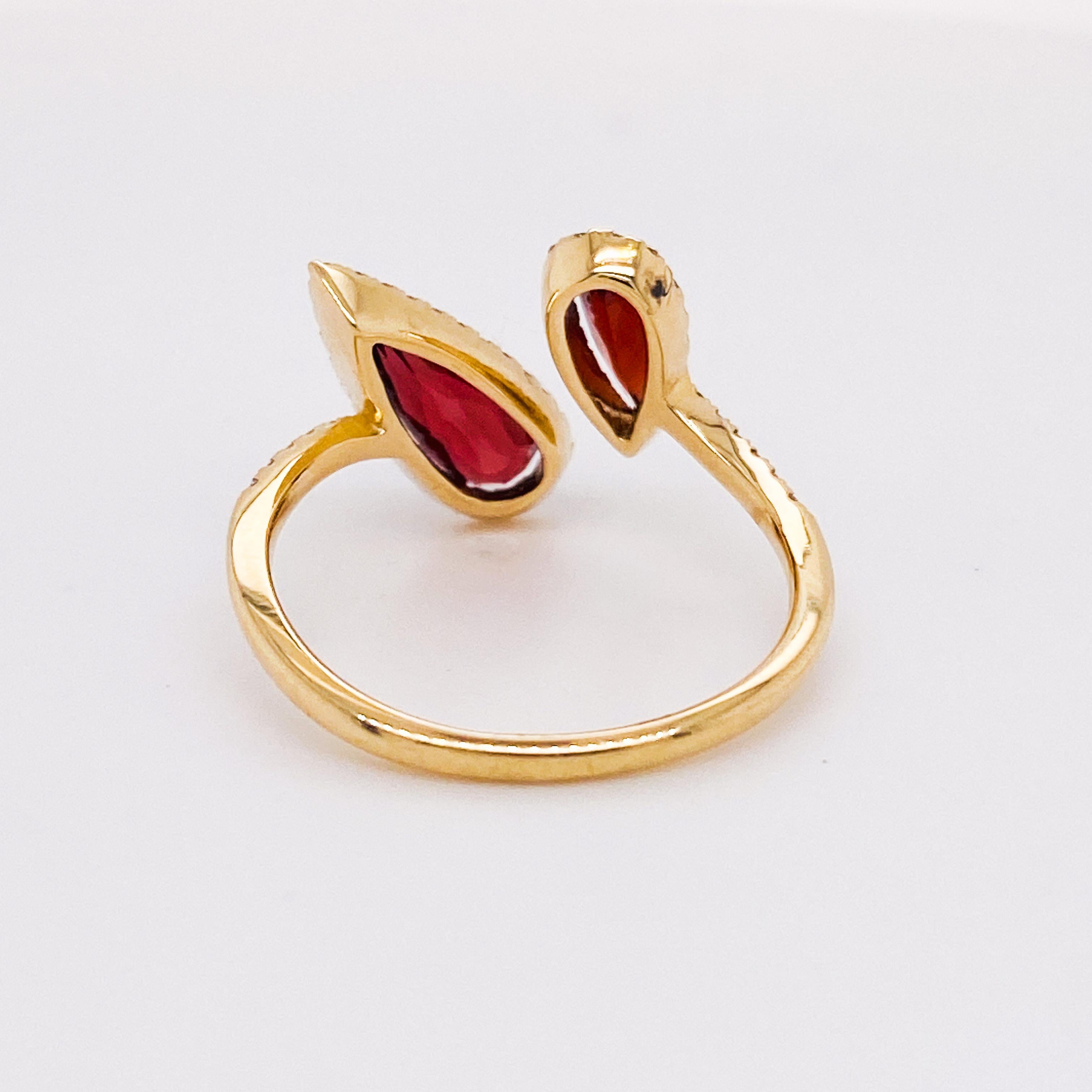 For Sale:  Toi et Moi Garnet Bypass Ring w Diamond Halos You and Me Ring in 14k Gold 3