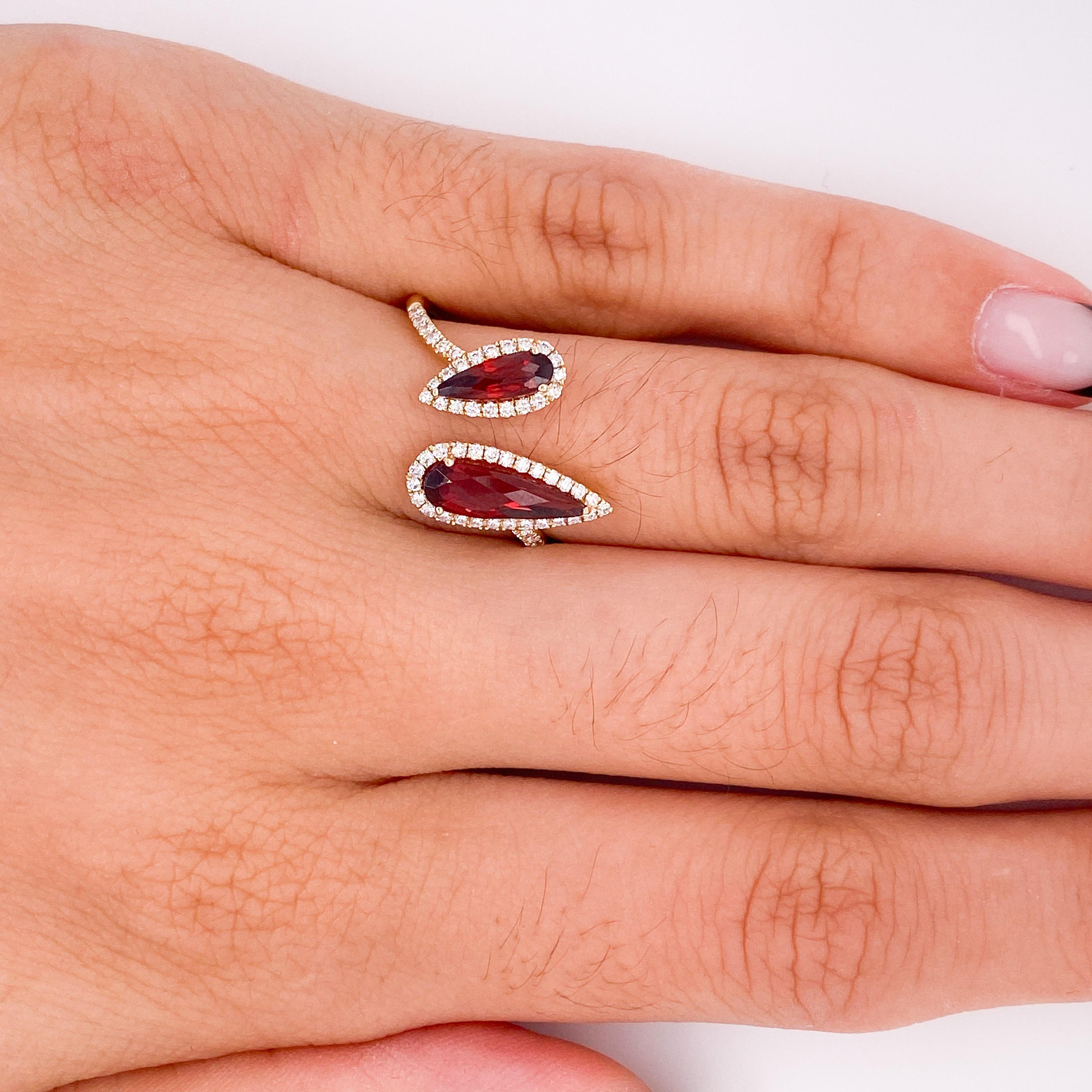 For Sale:  Toi et Moi Garnet Bypass Ring w Diamond Halos You and Me Ring in 14k Gold 4