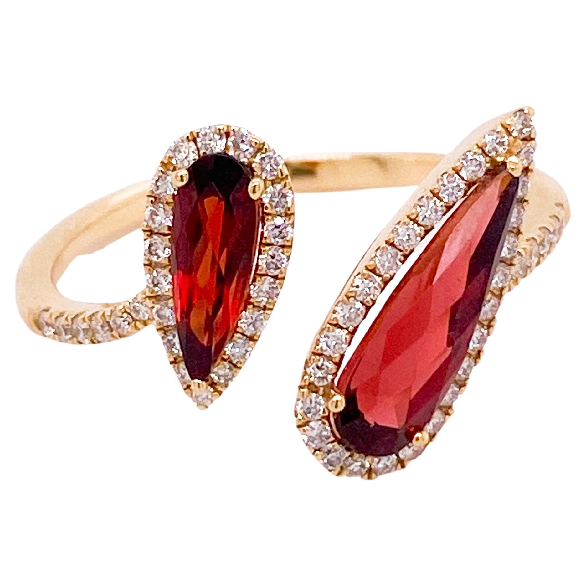 For Sale:  Toi et Moi Garnet Bypass Ring w Diamond Halos You and Me Ring in 14k Gold