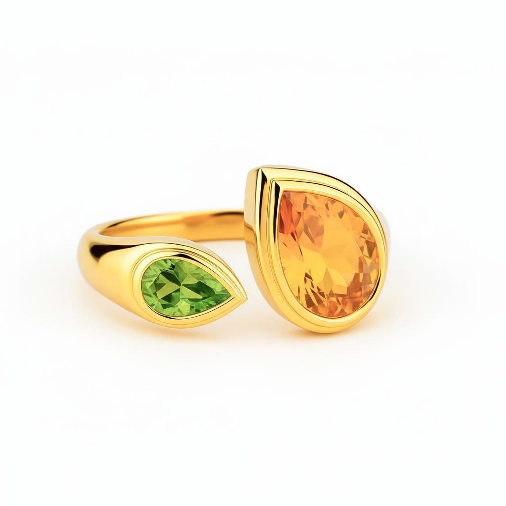 Im Angebot: Toi et Moi Edelstein-Ring: Citrin und Peridot () 2
