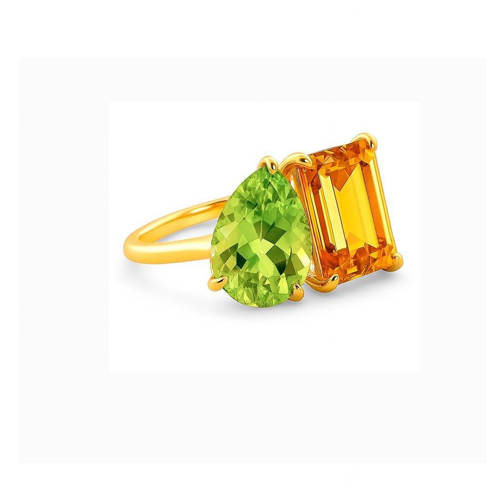 Im Angebot: Toi et Moi Edelstein-Ring: Citrin und Peridot () 3
