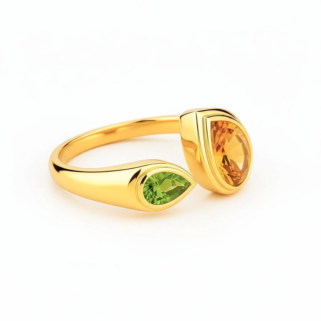 Im Angebot: Toi et Moi Edelstein-Ring: Citrin und Peridot () 3