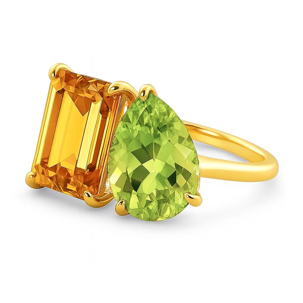 Im Angebot: Toi et Moi Edelstein-Ring: Citrin und Peridot () 4
