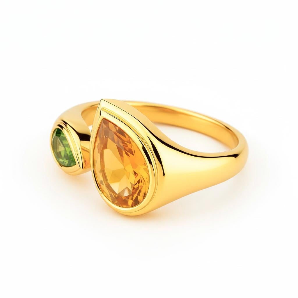 Im Angebot: Toi et Moi Edelstein-Ring: Citrin und Peridot () 4