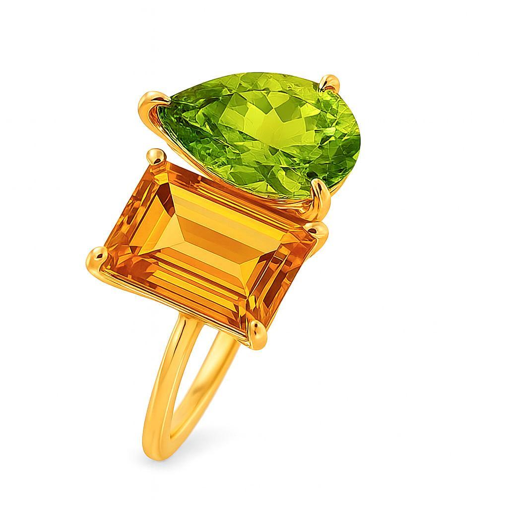 Im Angebot: Toi et Moi Edelstein-Ring: Citrin und Peridot () 5