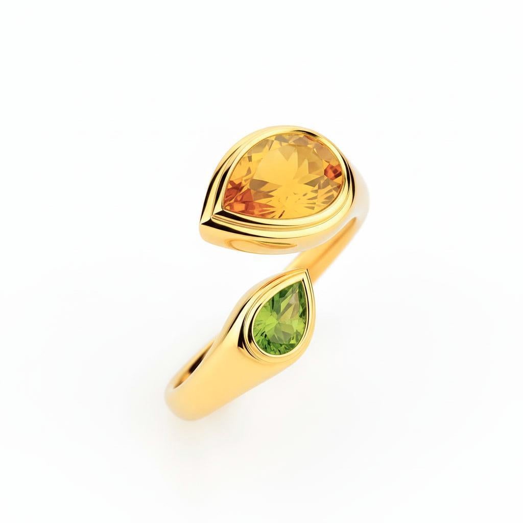 Im Angebot: Toi et Moi Edelstein-Ring: Citrin und Peridot () 5