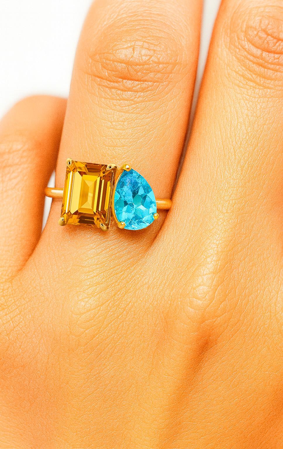 Im Angebot: Toi et Moi Edelstein-Ring: Citrin und Topas () 3