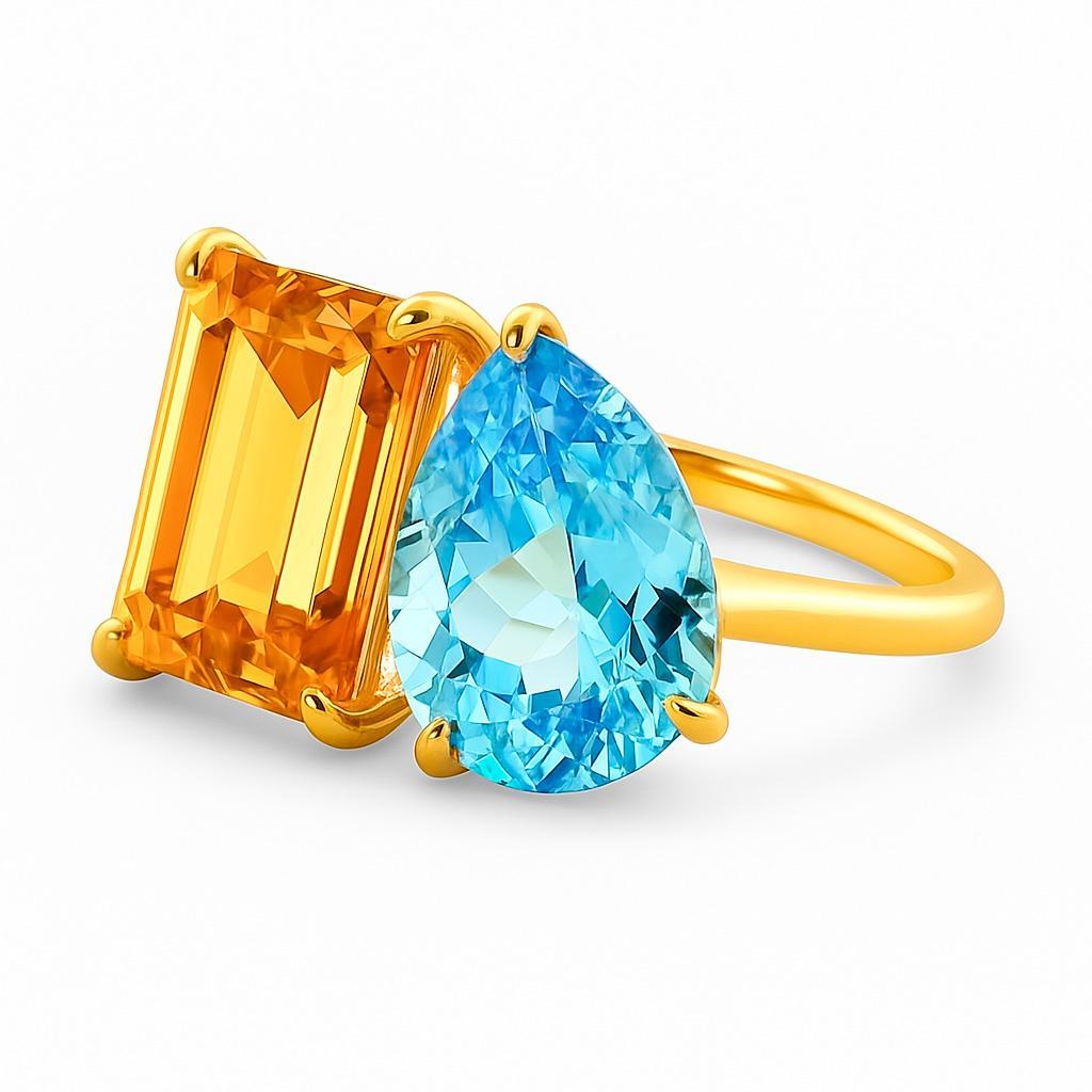 Im Angebot: Toi et Moi Edelstein-Ring: Citrin und Topas () 4