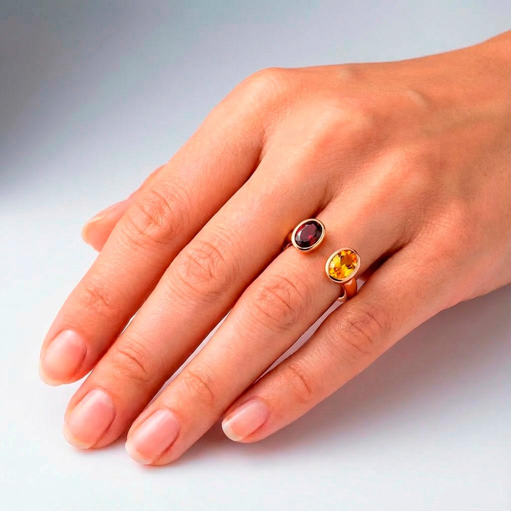 For Sale:  Toi et Moi Gemstone Ring: Garnet and Citrine 4
