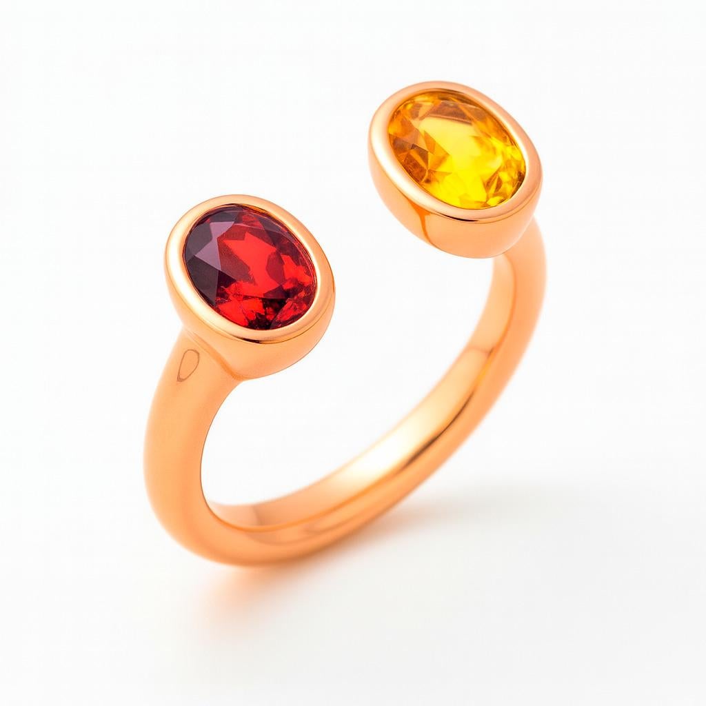 For Sale:  Toi et Moi Gemstone Ring: Garnet and Citrine 5