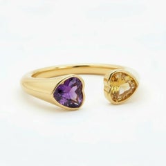 Toi et Moi Gemstone Ring: Heart Citrine and Amethyst