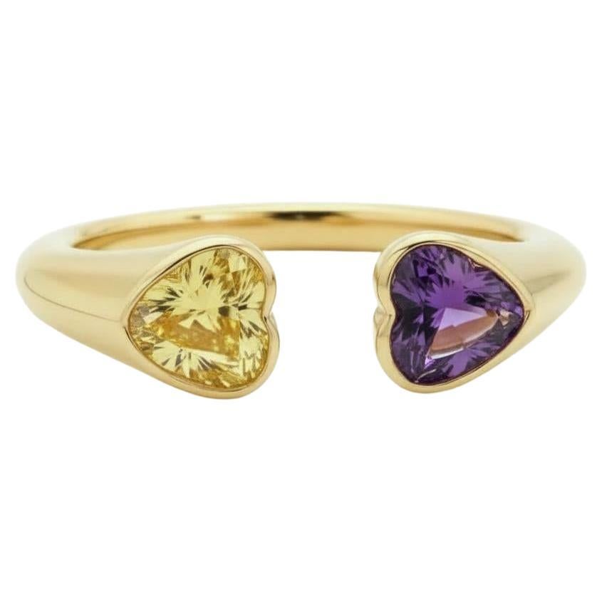 For Sale:  Toi et Moi Gemstone Ring: Heart Citrine and Amethyst