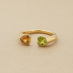 Toi et Moi Edelstein-Ring: Herz aus Citrin und Peridot