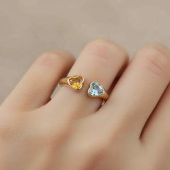 Toi et Moi Gemstone Ring: Heart Citrine and Topaz