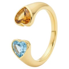 Toi et Moi Gemstone Ring: Heart Citrine and Topaz