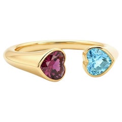 Toi et Moi Gemstone Ring: Heart Garnet and Topaz