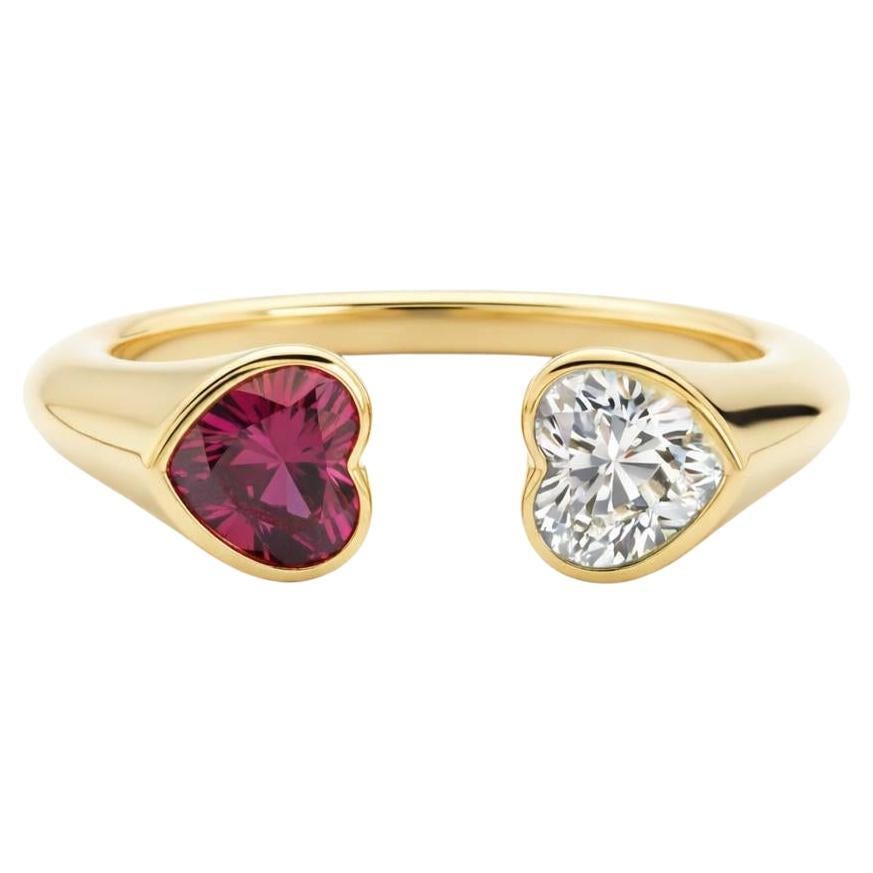 Toi et Moi Gemstone Ring: Heart Garnet and Topaz