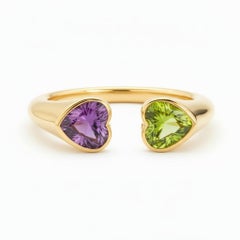 Toi et Moi Gemstone Ring: Heart Peridot and Amethyst