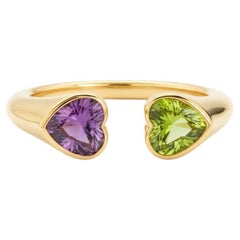 Toi et Moi Gemstone Ring: Heart Peridot and Amethyst