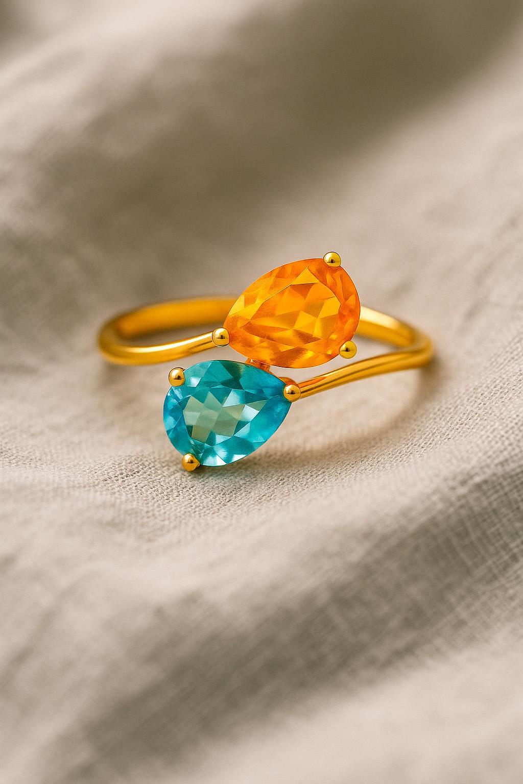 Im Angebot: Toi et Moi Edelstein-Ring: Topas und Citrin () 2