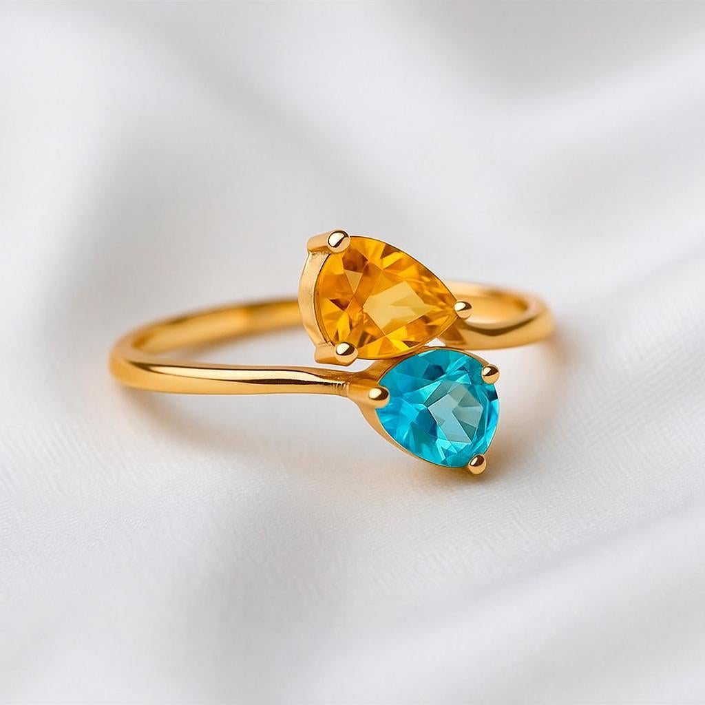 Im Angebot: Toi et Moi Edelstein-Ring: Topas und Citrin () 3