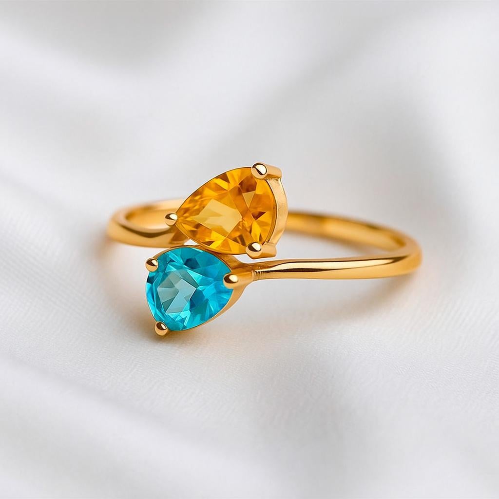 Im Angebot: Toi et Moi Edelstein-Ring: Topas und Citrin () 4