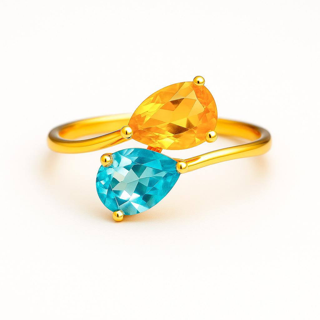 Im Angebot: Toi et Moi Edelstein-Ring: Topas und Citrin () 5