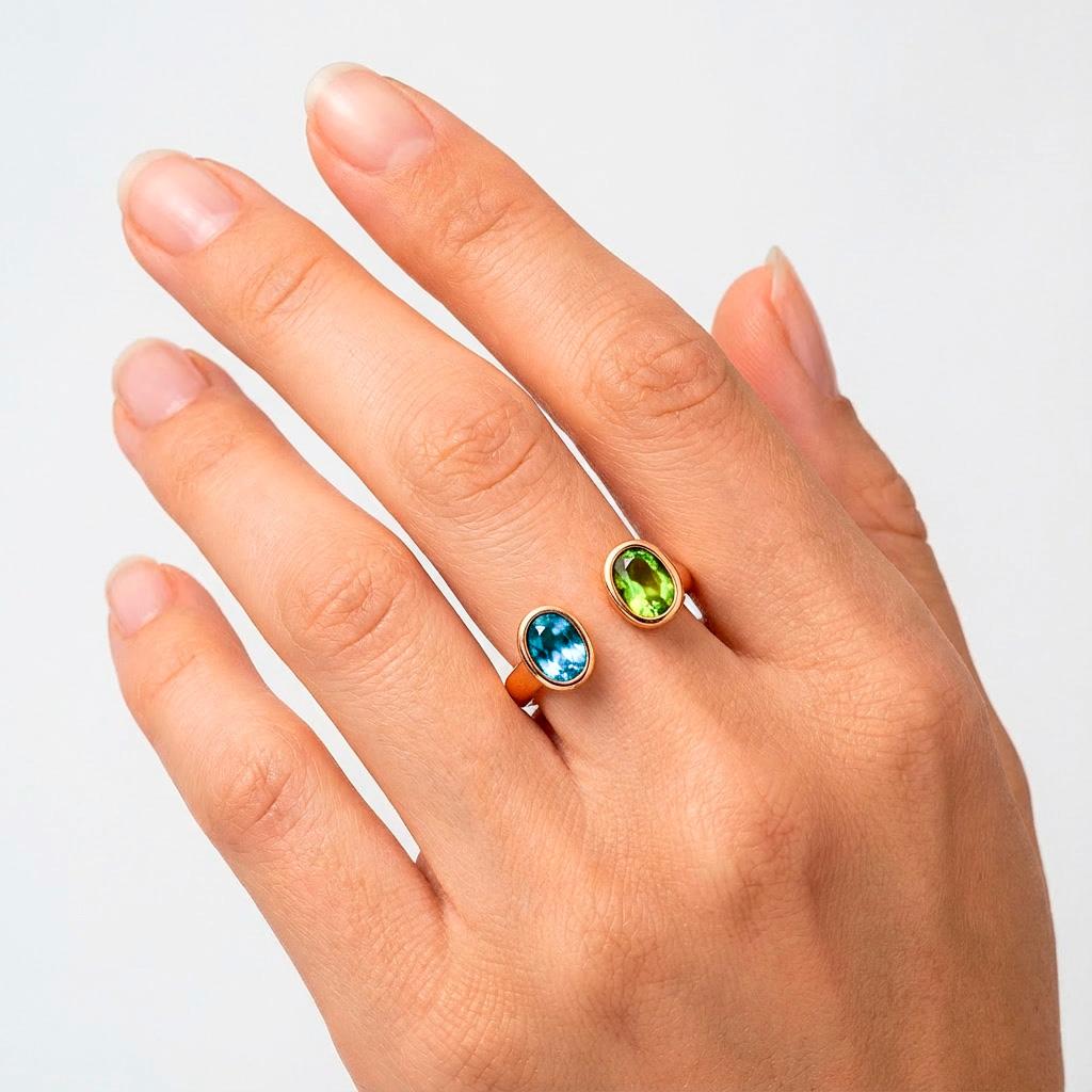 Im Angebot: Toi et Moi Edelstein-Ring: Topas und Peridot () 2