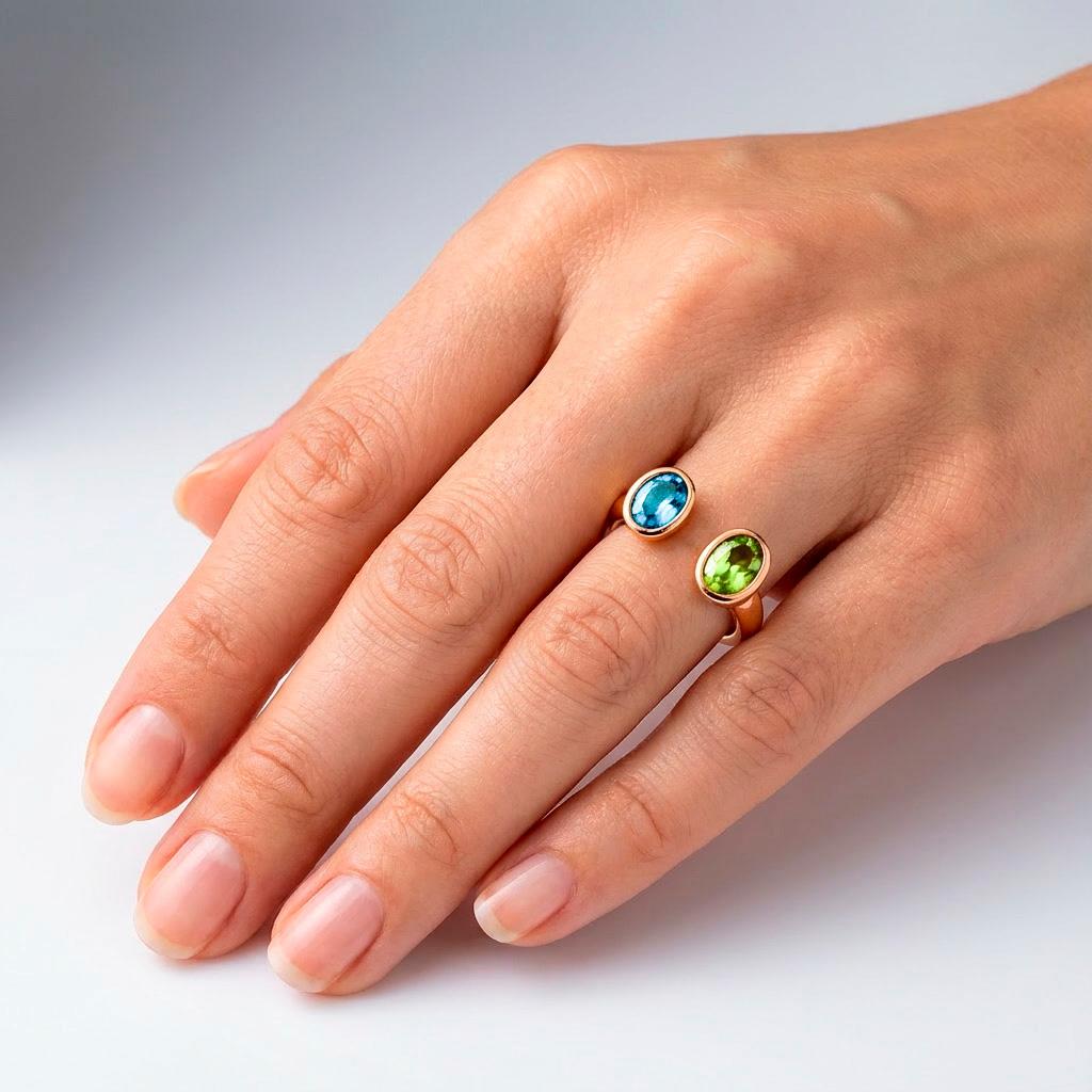 Im Angebot: Toi et Moi Edelstein-Ring: Topas und Peridot () 3