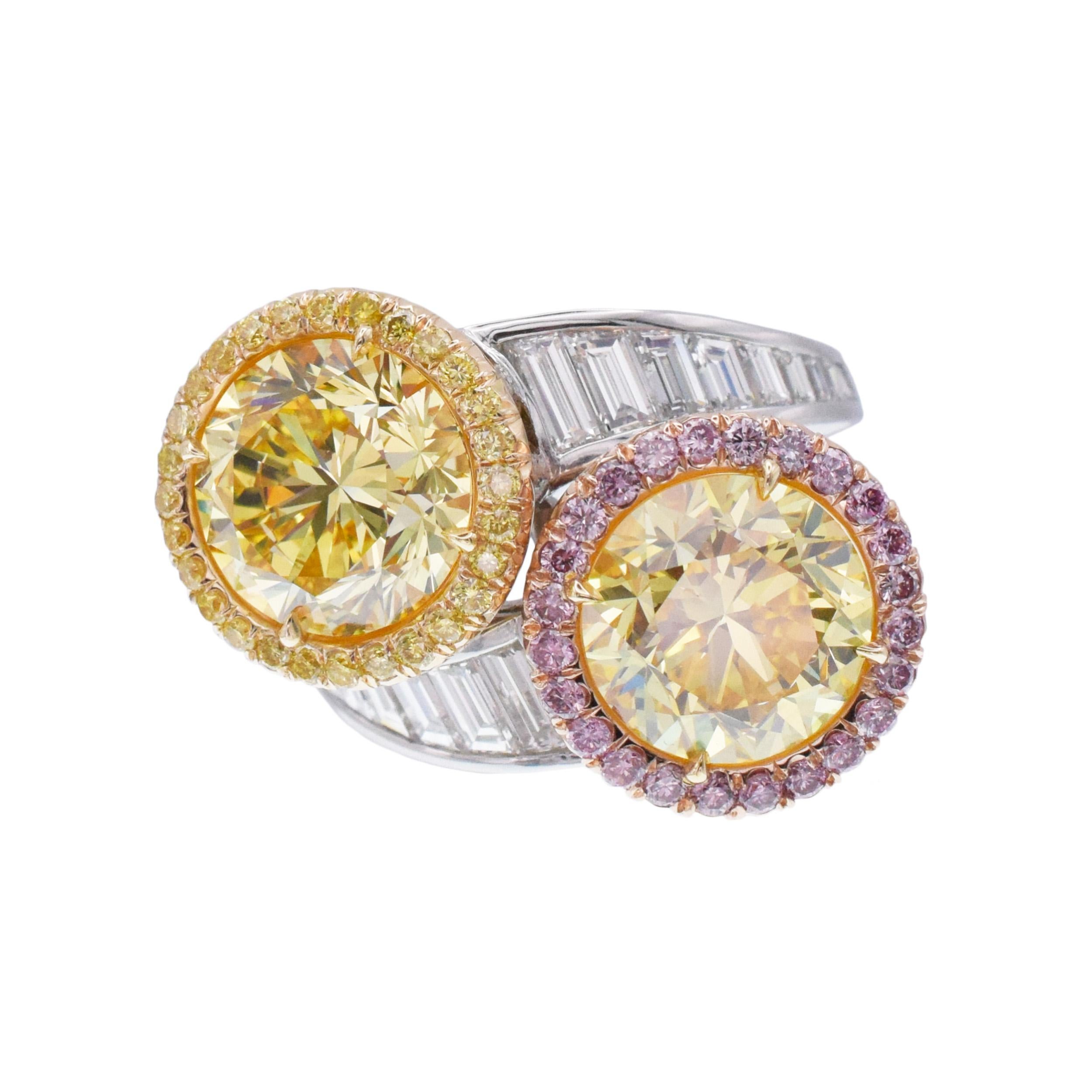 Artist Toi et Moi GIA Vivid Yellow Diamond Ring For Sale