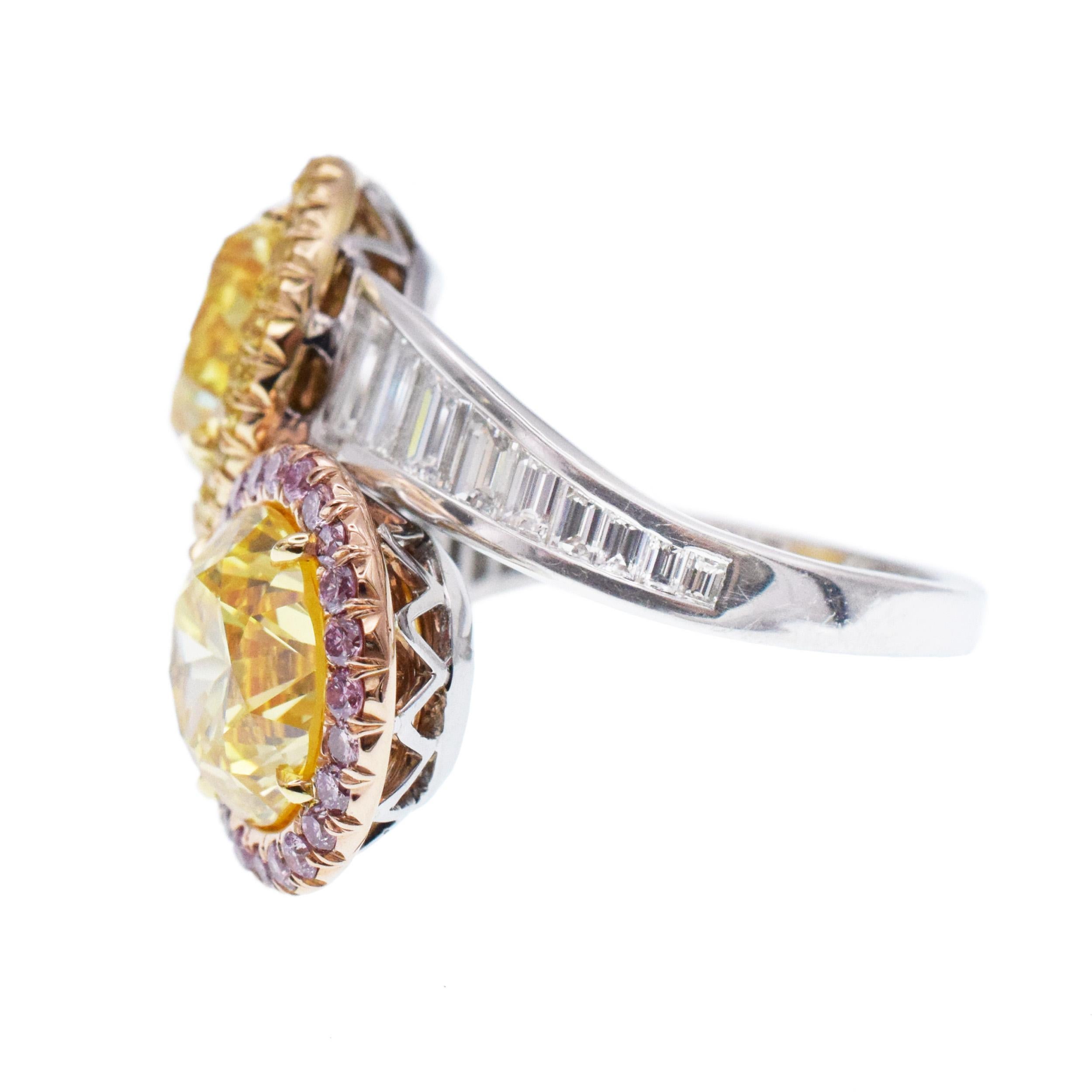 Toi et Moi GIA Vivid Yellow Diamond Ring For Sale 1