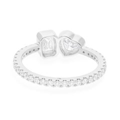 Toi et Moi Heart and Emerald Cut Diamond Engagement Ring 18 Karat White Gold