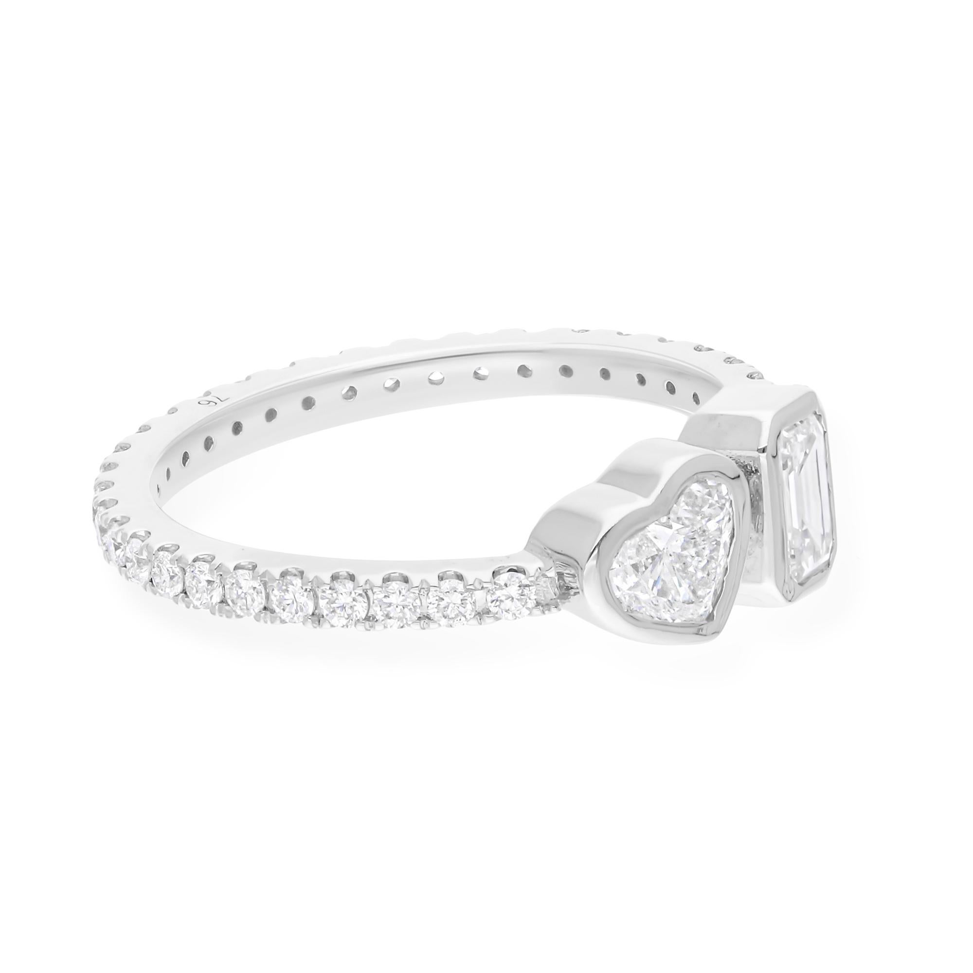 Moderne Bague de fiançailles Toi et Moi, cœur et diamant taille émeraude, or blanc 18 carats en vente