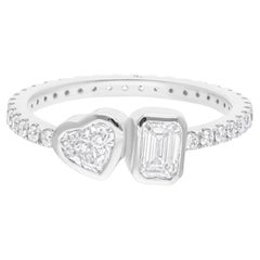 Toi et Moi Heart and Emerald Cut Diamond Engagement Ring 18 Karat White Gold