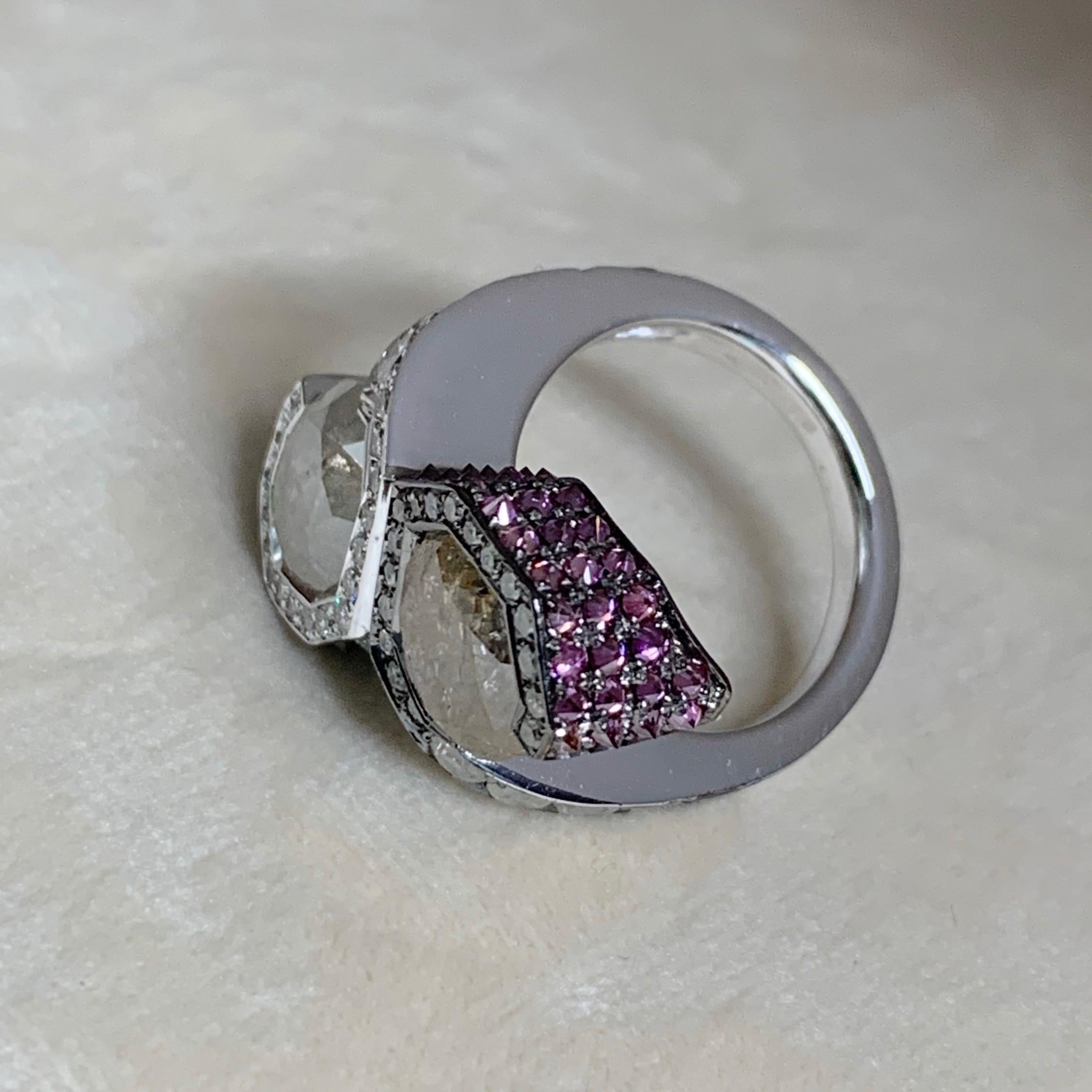Round Cut Toi et Moi Icy White Blue Purple Diamond Cocktail Ring