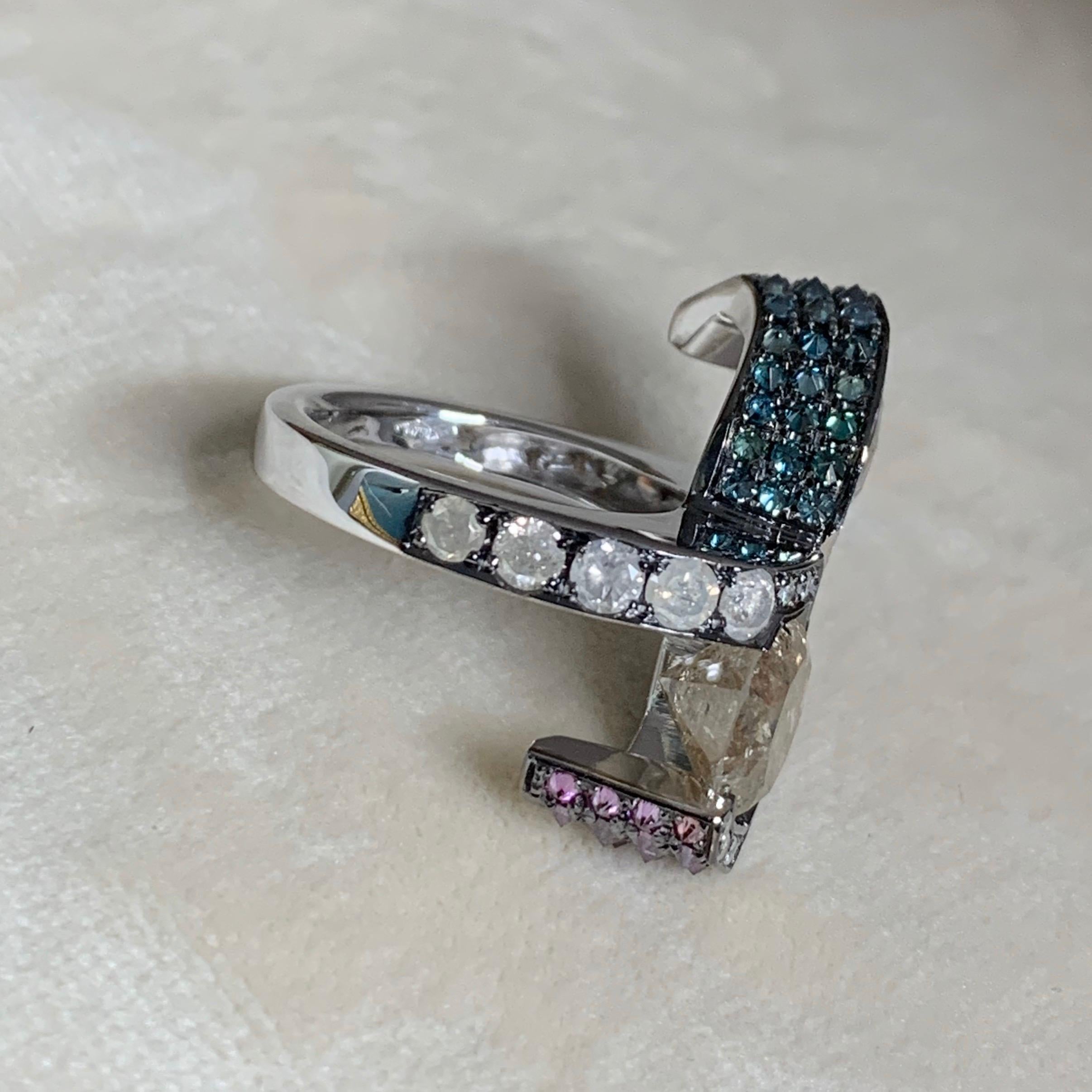 Women's Toi et Moi Icy White Blue Purple Diamond Cocktail Ring