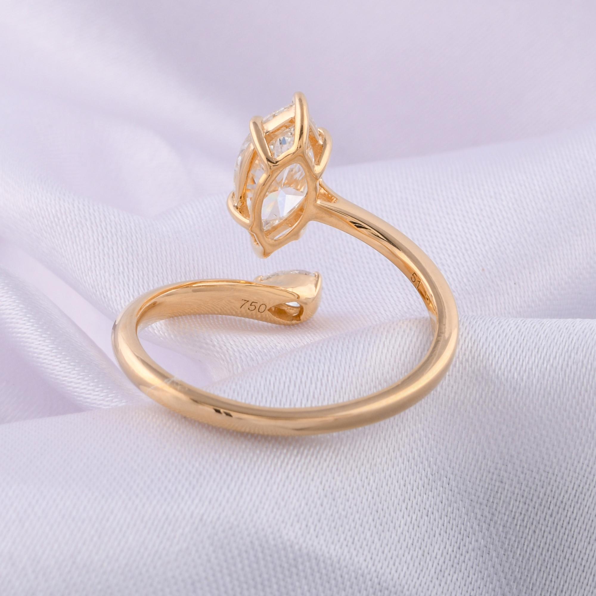 Toi et Moi Bague ouverte en or jaune 18 carats avec diamant marquise et poire Bijoux fins en vente 1